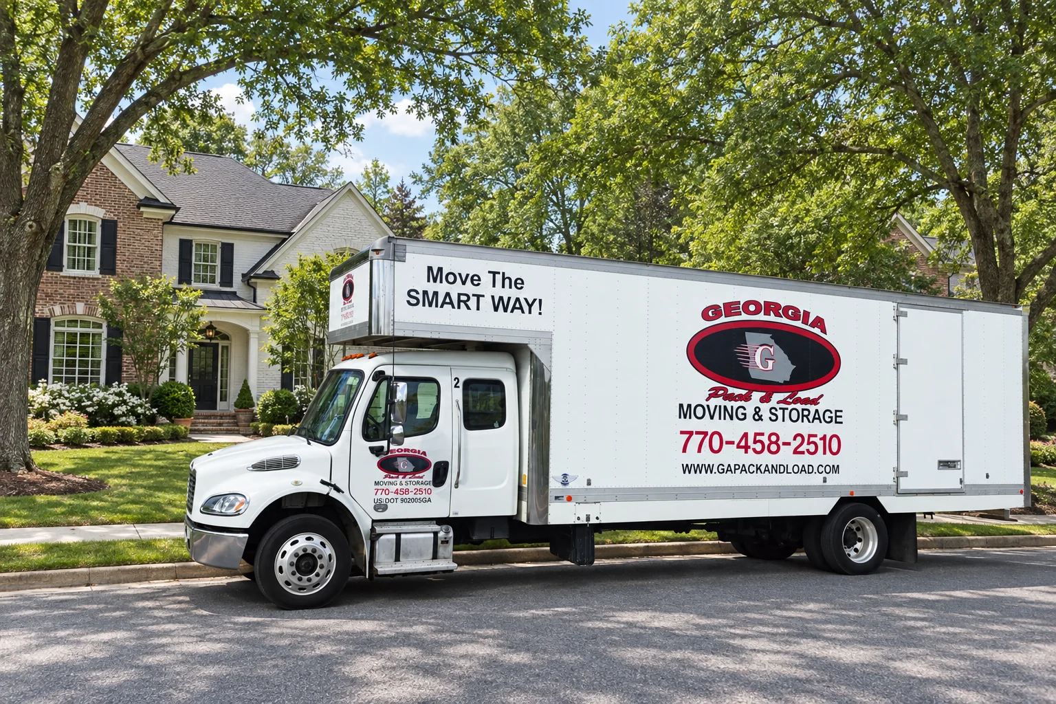 Georgia Pack & Load reference truck in an edited residential setting